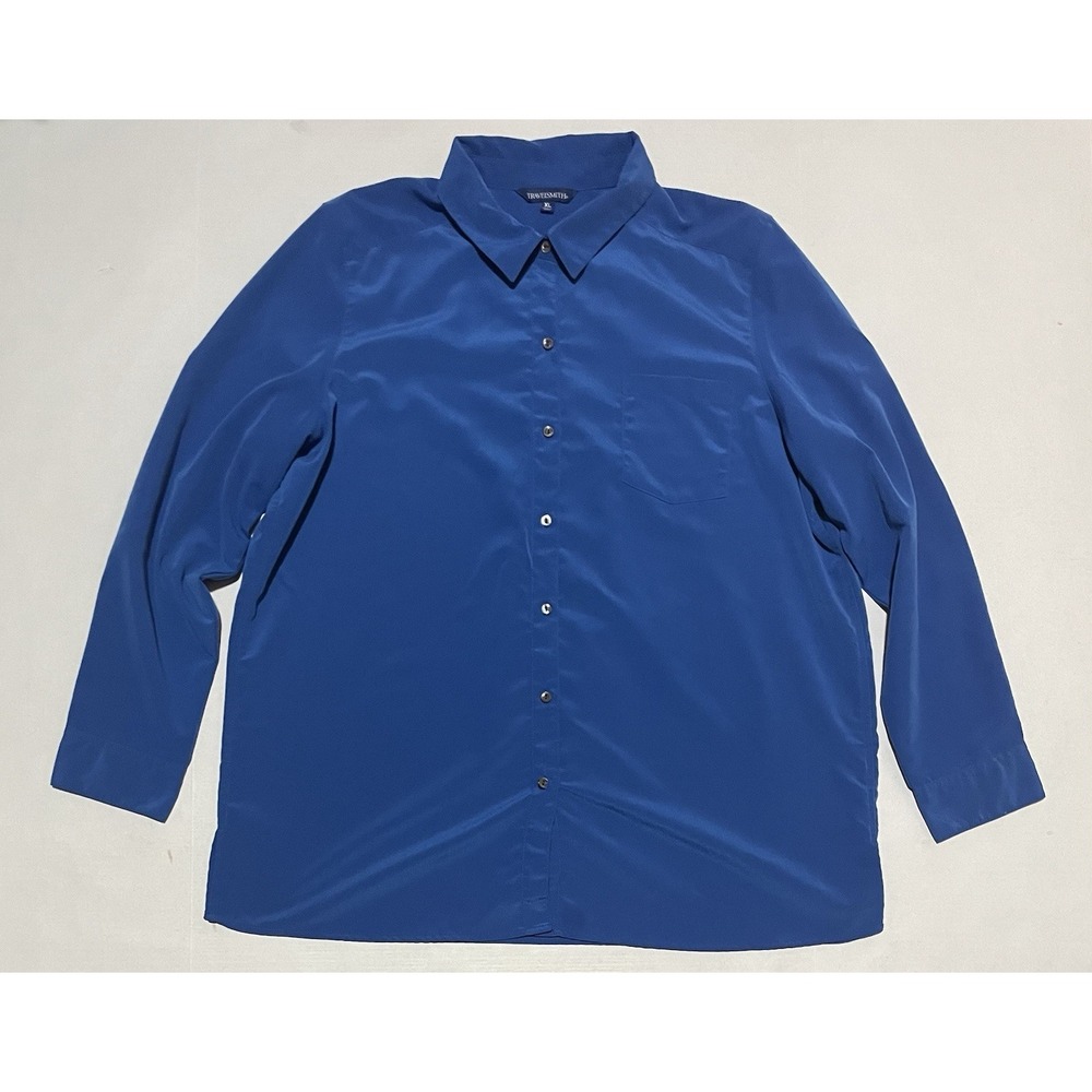 TravelSmith Top Womens Size XL Royal Blue Long Sleeve Button Up‎ Fleece Blouse